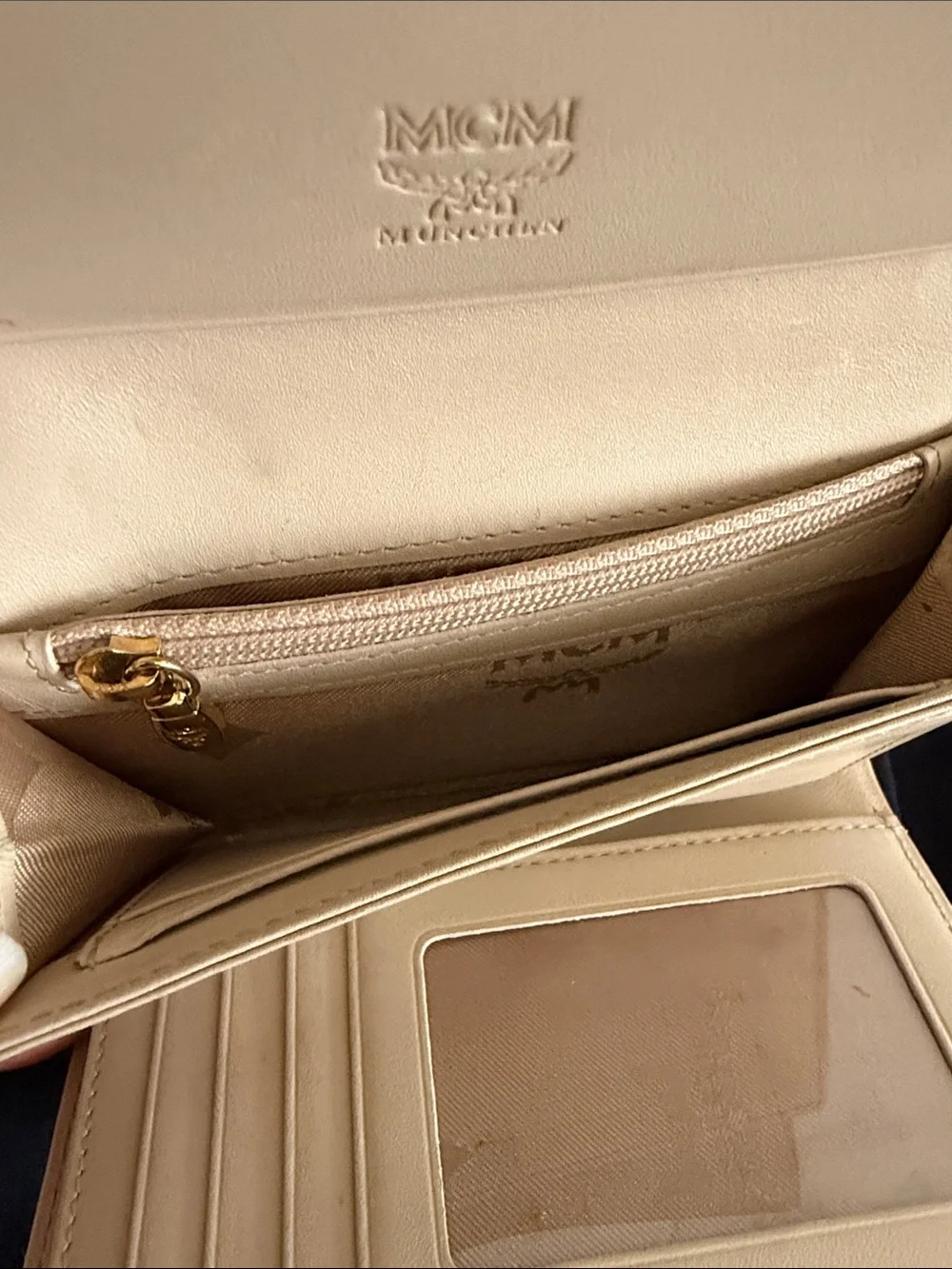 MCM Beige Visetos Continental Wallet with Pink and Purple Accents